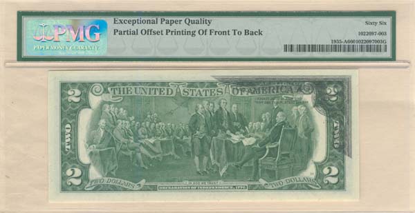 Paper Money Error - $2 Partial Dark Offset